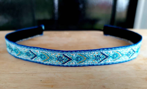 Blue Indian Jaquard Skinny Headband