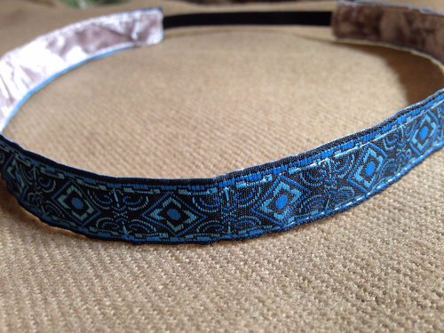 Blue and Black 5/8 Jacquard Ribbon Headband