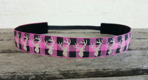 Reindeer Pink Buffalo Print Nonslip Headband