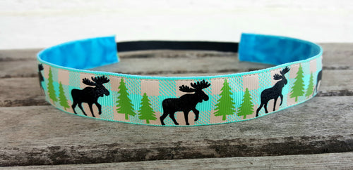 Blue Green Moose Print Nonslip Headband